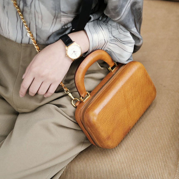 Small Women's Square Genuine Leather Crossbody Purse Side Bags For Women Gift idea
