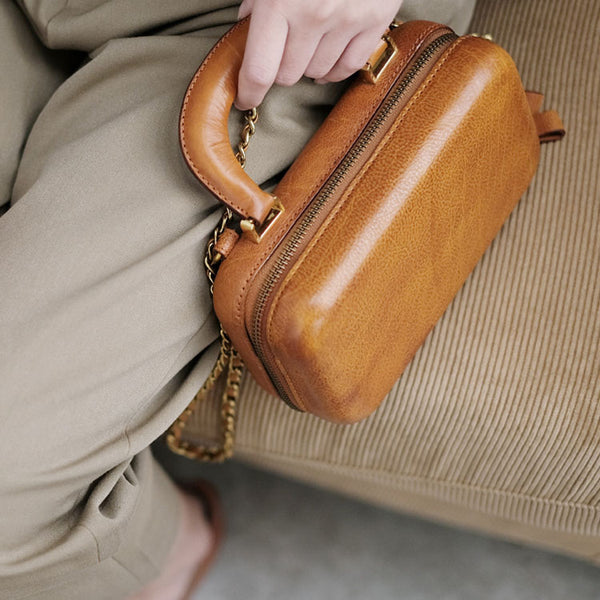 Small Women's Square Genuine Leather Crossbody Purse Side Bags For Women Gift