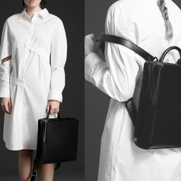 Small Womens Black Square Leather Backpack Purse Stylish Backpacks for Women fashion