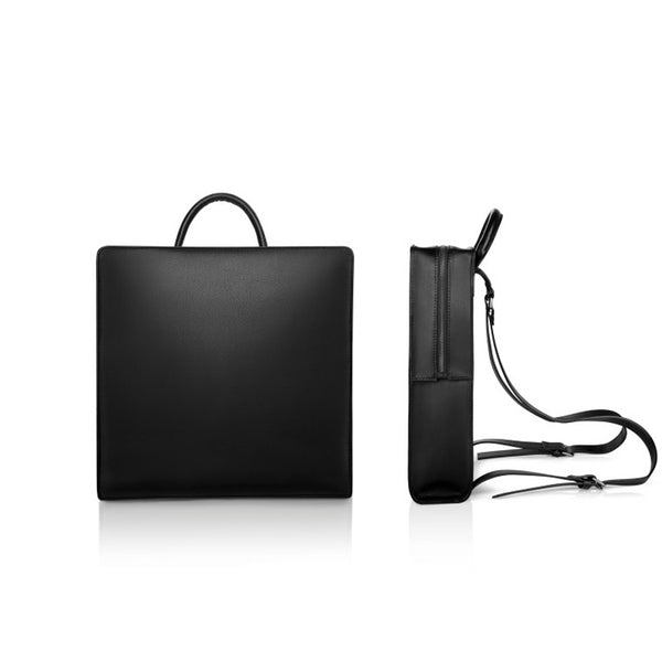 Small Womens Black Square Leather Backpack Purse Stylish Backpacks for Women cowhide