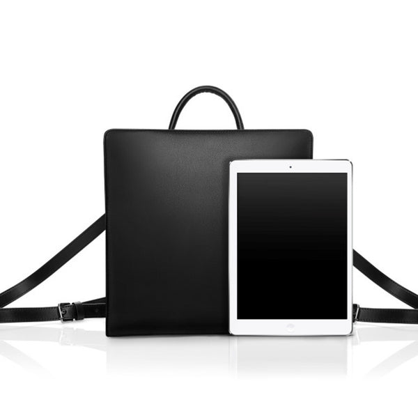 Small Womens Black Square Leather Backpack Purse Stylish Backpacks for Women Genuine Leather