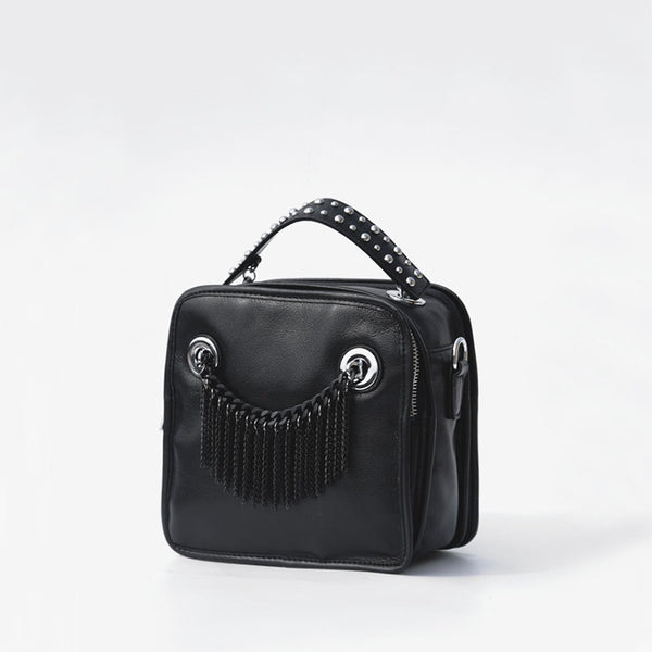 Small Womens Boho Black Leather Fringe Crossbody Bag With Metal Tassel Cross Shoulder Bag For Women Beautiful