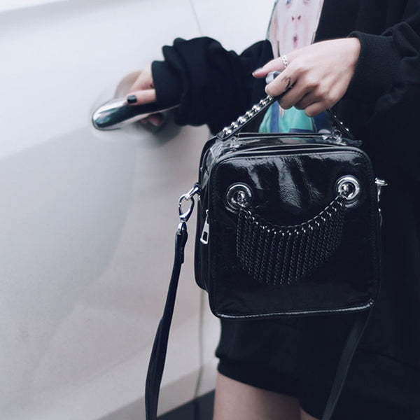 Small Womens Boho Black Leather Fringe Crossbody Bag With Metal Tassel Cross Shoulder Bag For Women Fashion