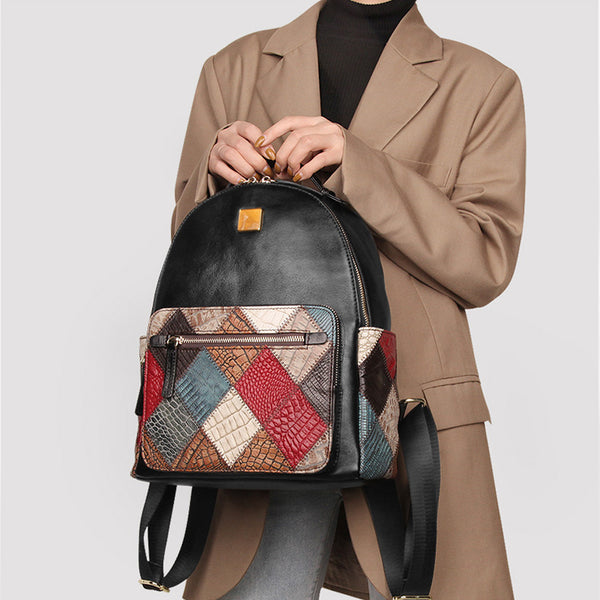 Small Womens Boho Leather Backpack Bags Leather Rucksack For Women