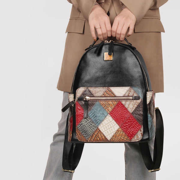 Small Womens Boho Leather Backpack Bags Leather Rucksack For Women Casual