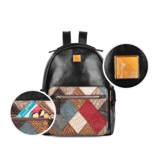 Small Womens Boho Leather Backpack Bags Leather Rucksack For Women Classic