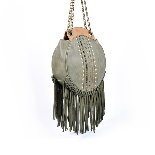 Small Womens Boho Vegan Leather Fringe Circle Crossbody Bag Purse for Women Best