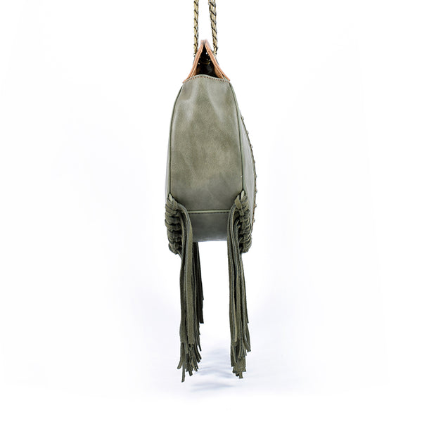 Small Womens Boho Vegan Leather Fringe Circle Crossbody Bag Purse for Women Chic
