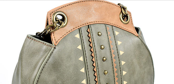 Small Womens Boho Vegan Leather Fringe Circle Crossbody Bag Purse for Women Details