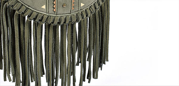 Small Womens Boho Vegan Leather Fringe Circle Crossbody Bag Purse for Women Funky