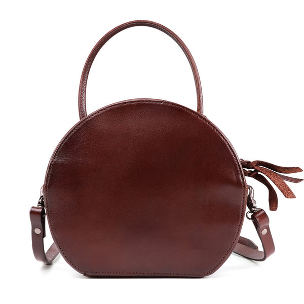 Small Womens Braided Leather Circle Handbag Cross Shoulder Round Bag Purse for Women Trendy