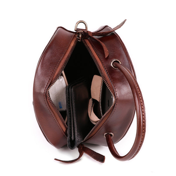 Small Womens Braided Leather Circle Handbag Cross Shoulder Round Bag Purse for Women