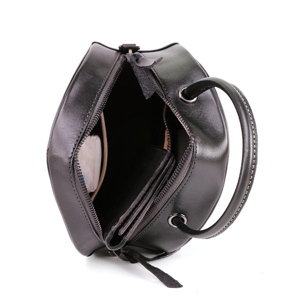 Small Womens Braided Leather Circle Handbag Cross Shoulder Round Bag Purse for Women Beautiful