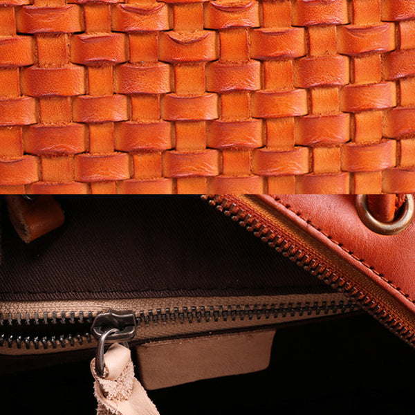 Small Womens Braided Leather Circle Handbag Cross Shoulder Round Bag Purse for Women Cowhide