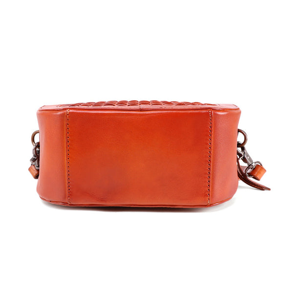 Small Womens Braided Leather Circle Handbag Cross Shoulder Round Bag Purse for Women Cute