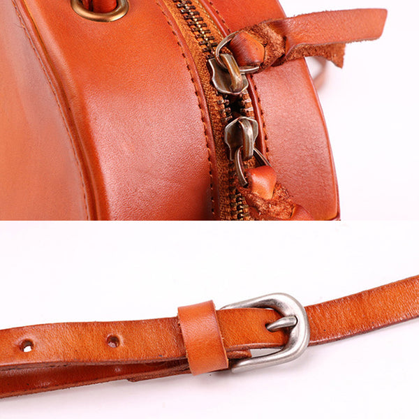Small Womens Braided Leather Circle Handbag Cross Shoulder Round Bag Purse for Women Details