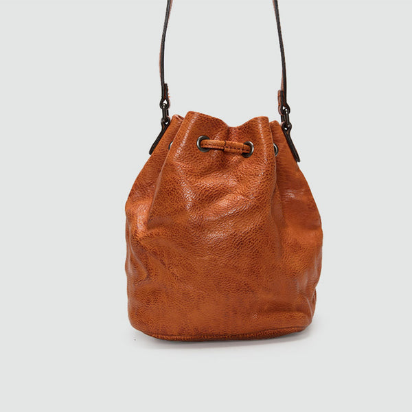Small Womens Brown Leather Bucket Bag Purse Over The Shoulder Bags for Women cool