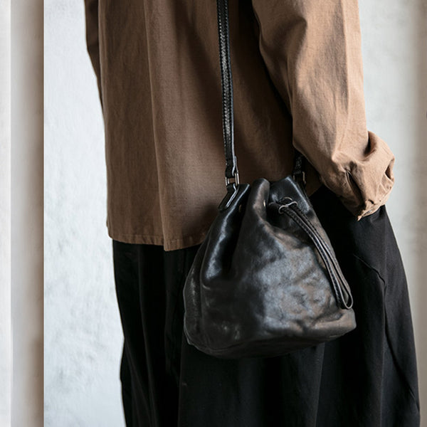 Small Womens Brown Leather Bucket Bag Purse Over The Shoulder Bags for Women quality