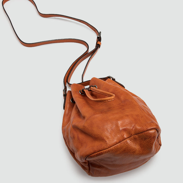Small Womens Brown Leather Bucket Bag Purse Over The Shoulder Bags for Women