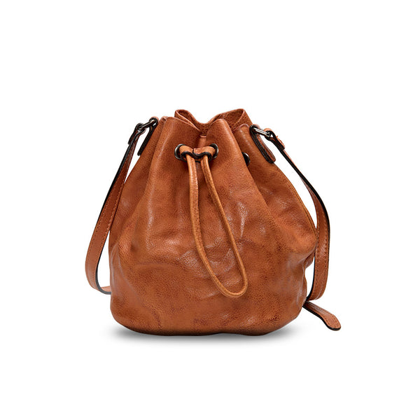 Small Womens Brown Leather Bucket Bag