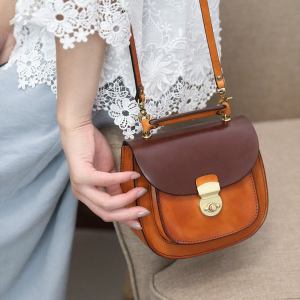 Small Womens Brown Leather Crossbody Bags Purse Over the Shoulder Bags for Women Handmade