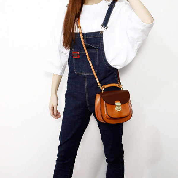 Small Womens Brown Leather Crossbody Bags Purse Over the Shoulder Bags for Women Vintage