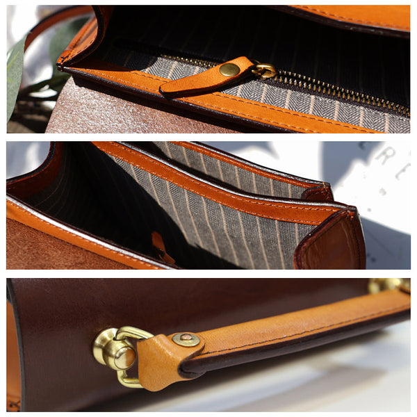 Small Womens Brown Leather Crossbody Bags Purse Over the Shoulder Bags for Women Unique