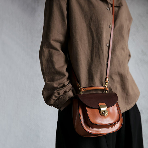 Small Womens Brown Leather Crossbody Bags Purse Over the Shoulder Bags for Women cool