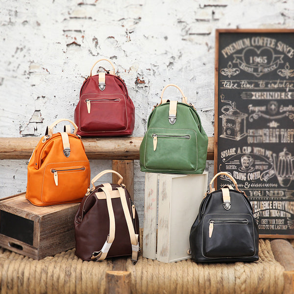 Small Womens Brown Leather Doctor Bag Backpack Purse Cute Designer Backpacks for Women Beautiful