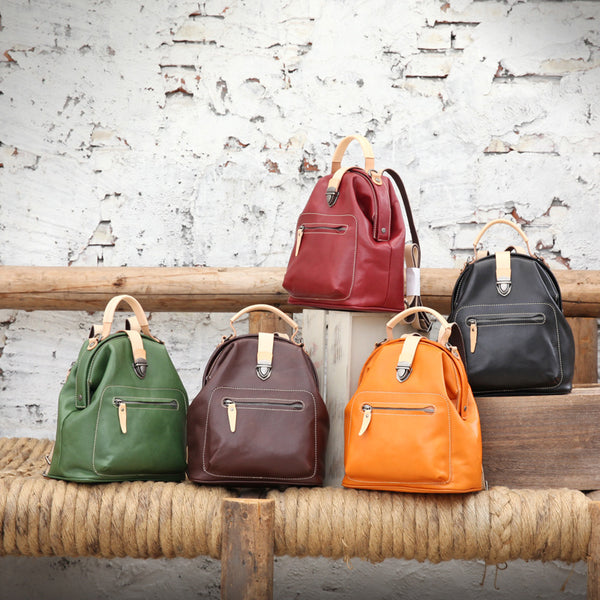 Small Womens Brown Leather Doctor Bag Backpack Purse Cute Designer Backpacks for Women Best