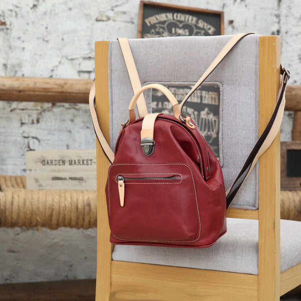 Small Womens Brown Leather Doctor Bag Backpack Purse Cute Designer Backpacks for Women Chic