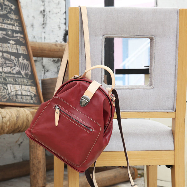 Small Womens Brown Leather Doctor Bag Backpack Purse Cute Designer Backpacks for Women Chic