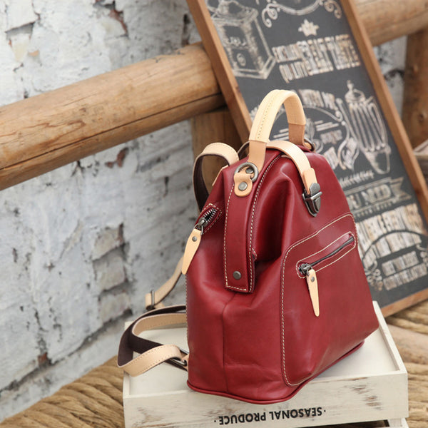 Small Womens Brown Leather Doctor Bag Backpack Purse Cute Designer Backpacks for Women Cowhide