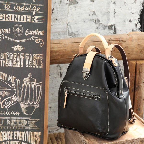 Small Womens Brown Leather Doctor Bag Backpack Purse Cute Designer Backpacks for Women Cute