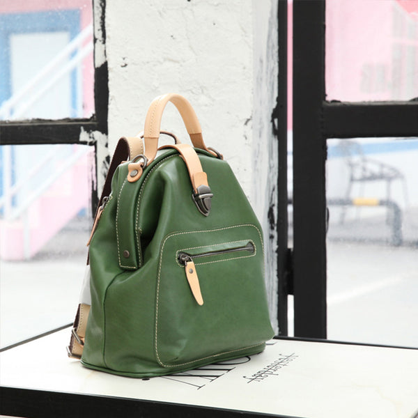 Small Womens Brown Leather Doctor Bag Backpack Purse Cute Designer Backpacks for Women Genuine Leather