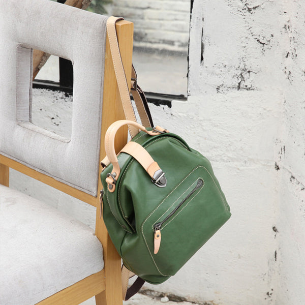 Small Womens Brown Leather Doctor Bag Backpack Purse Cute Designer Backpacks for Women Handmade