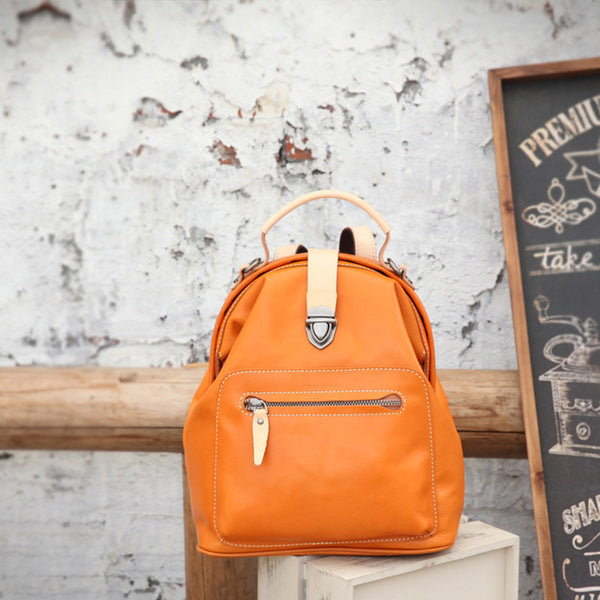 Small Womens Brown Leather Doctor Bag Backpack Purse Cute Designer Backpacks for Women Inside