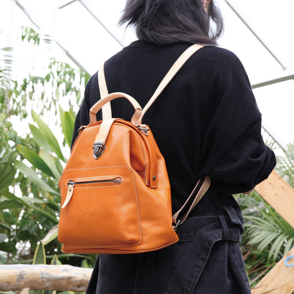 Small Womens Brown Leather Doctor Bag Backpack Purse Cute Designer Backpacks