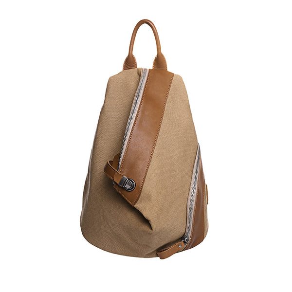 Small Womens Canvas and Leather Backpack Purse Rucksack Bags with Zipper for Women Accessories