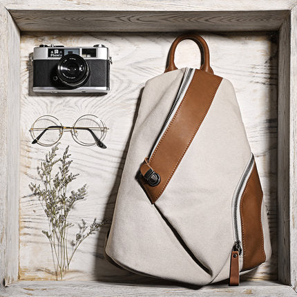 Small Womens Canvas and Leather Backpack Purse Rucksack Bags with Zipper for Women Beautiful