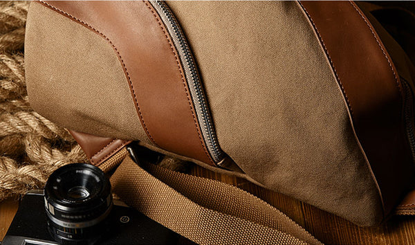 Small Womens Canvas and Leather Backpack Purse Rucksack Bags with Zipper for Women Handmade