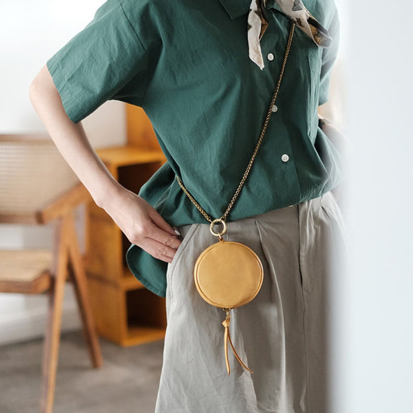 Small Womens Chain Leather Circle Wallet Zip Coin Purse Crossbody Bag for Women Chic