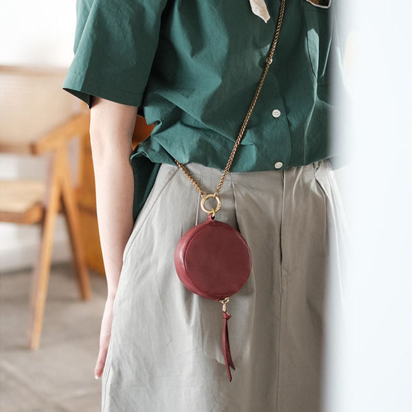 Small Womens Chain Leather Circle Wallet Zip Coin Purse Crossbody Bag for Women Cool