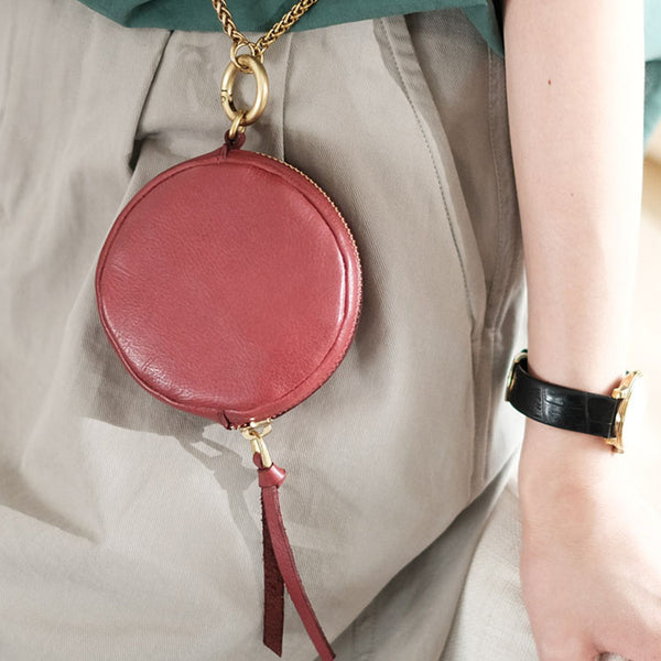 Small Womens Chain Leather Circle Wallet Zip Coin Purse Crossbody Bag for Women Cute