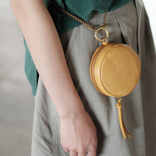 Small Womens Chain Leather Circle Wallet Zip Coin Purse Crossbody Bag for Women Original