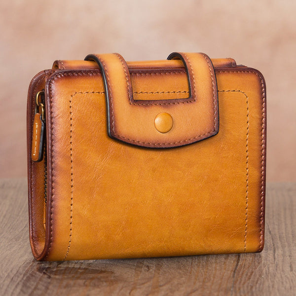 Small Womens Designer Leather Wallet With Zip Around Coin Purse for Women Brown