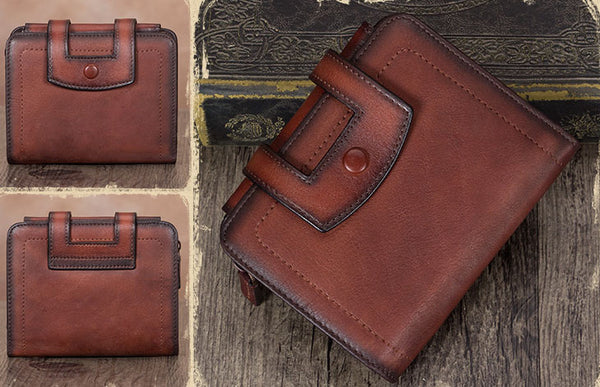 Small Womens Designer Leather Wallet With Zip Around Coin Purse for Women Brown