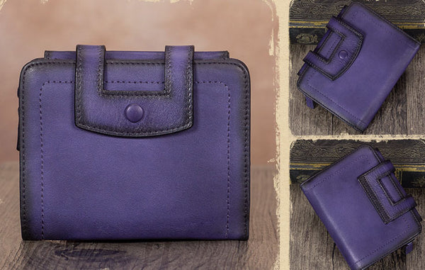Small Womens Designer Leather Wallet With Zip Around Coin Purse for Women Chic
