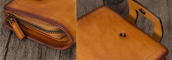 Small Womens Designer Leather Wallet With Zip Around Coin Purse for Women Funky
