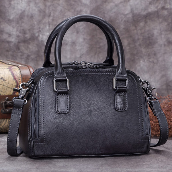 Vintage Women's Genuine Leather Handbags Over The Shoulder Purse For Women Black